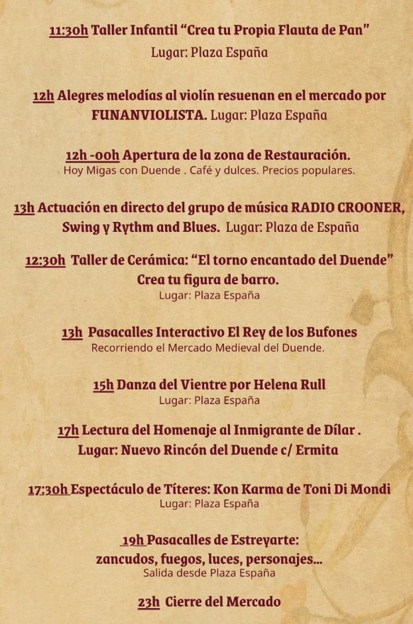 Programacion del Mercado Medieval de Dilar