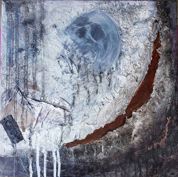 Leinwand 50 x 50 cm Collage, Acryl, Mischtechnik, Marmormehl, Rost