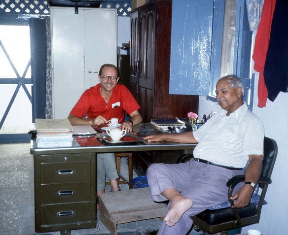 Bhau with John Connor in his office at the Trust Compound, Ahmednagar, India. Courtesy of Anne Giles