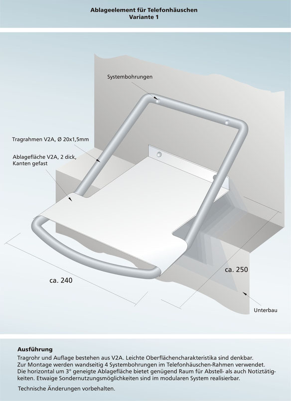 Designentwurf Telefonablage für Swisscom-Telefonzellen