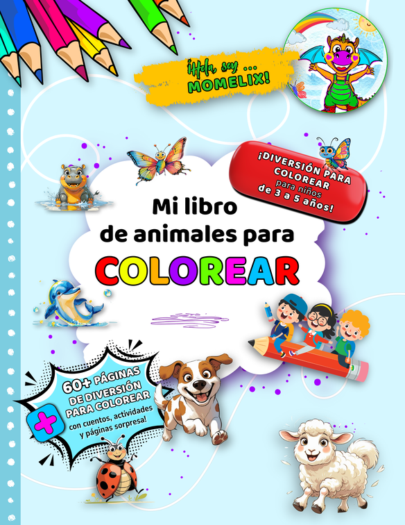 Portada del libro de colorear de animales 3–5 años – MOMELIX y sus amigos