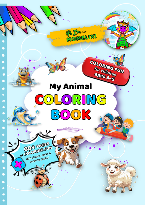 Cover of the Animal Coloring Book ages 3–5 – Momelix & Friends