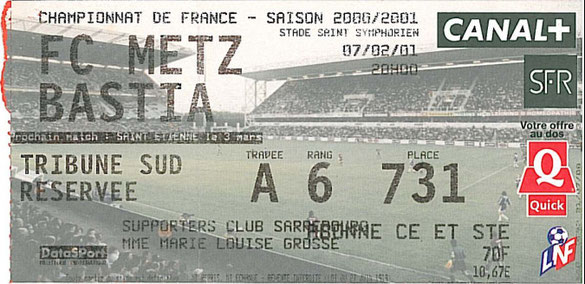 7 févr. 2001: FC Metz - SC Bastia - 25ème Journée - Championnat de France (3/2 - 15.246 spect.)