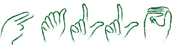 "H-A-L-L-O" buchstabiert in der deutschen Gebärdensprache
