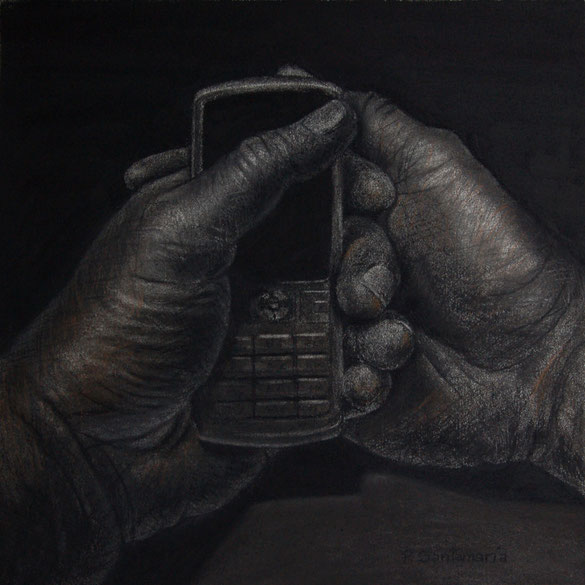 La Espera, 2014, carbón sobre papel, 33X33 cm