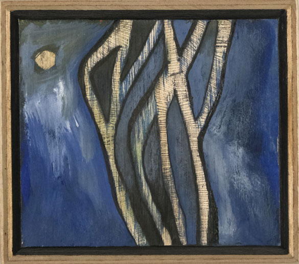 Kunstwerk gemalt auf Holz mit Gouache, Tusche, Aquarellfarbe etc.