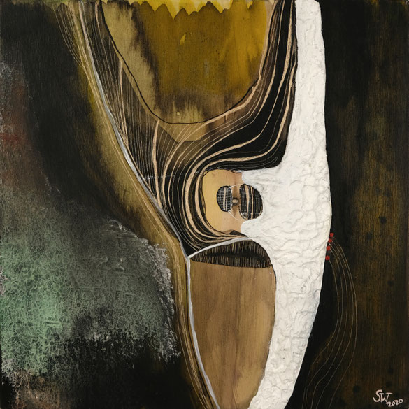 Kunstwerk gemalt auf Holz mit Gouache, Tusche, Aquarellfarbe etc.