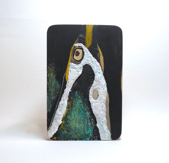 Kunstwerk gemalt auf Holz mit Gouache, Tusche, Aquarellfarbe etc.