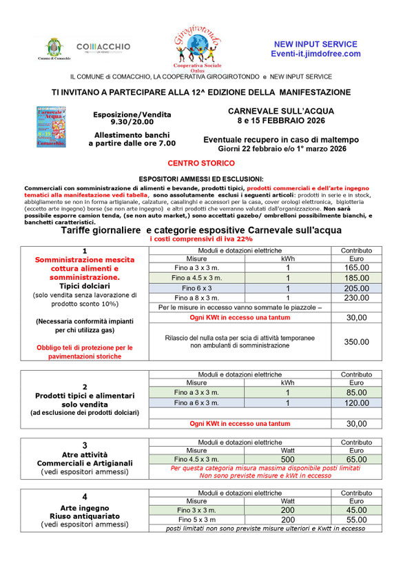POSTI LIMITATI ACCONTO DEL 60% ALLA PRENOTAZIONE TASSATIVAMENTE  SENZA ECCEZIONI 