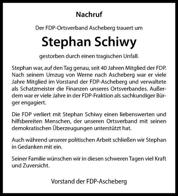 Wir trauern um Stephan Schiwy. Er verstarb am 17.02.2024.