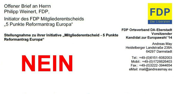 Nein zum FDP Mitgliederentscheid 5 Punkte Reformantrag Europa