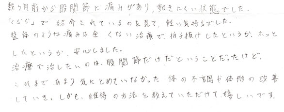 田中療術院　口コミ　股関節の痛み