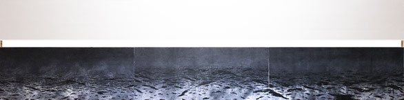 landscape #11 (empty #49) / 2020 year / cloth, mineral pigment, nikawa, gel medium, metal fitting  / H75 × W300 cm