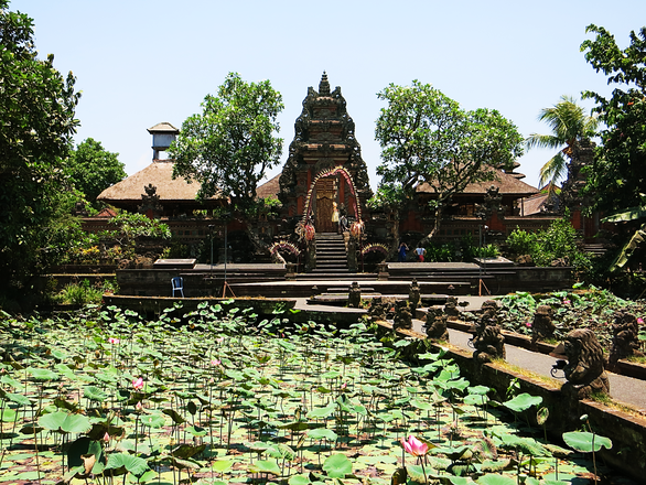 Blick auf den Saraswati Tempel in Ubud                                                                    
