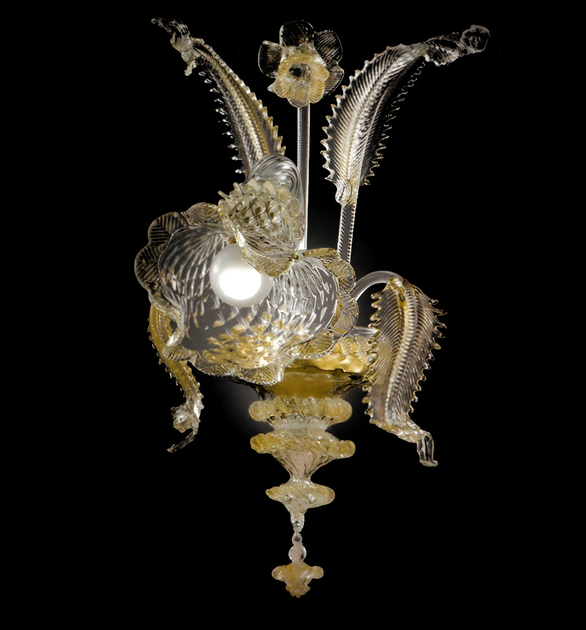 Veneziano Originale lampada da parete in vetro di Murano con oro