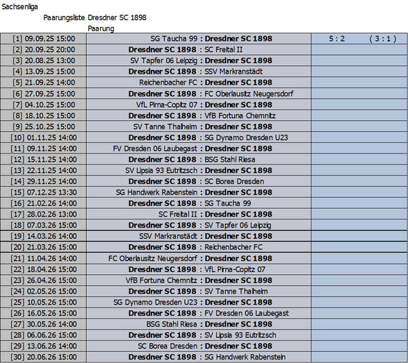 Alle Termine des DSC in der Sachsenliga (Änderungen möglich)