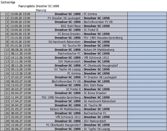 Alle Termine des DSC in der Sachsenliga (Änderungen möglich)