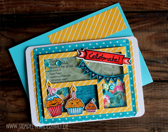 handgemachte Karte scrapbooking digi stamps happy birthday Geburstag Muffin Cupcake Stempel von www.stempel-wunderland.de