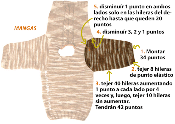 Chompa para niños de 2 años tejida en dos agujas o palitos