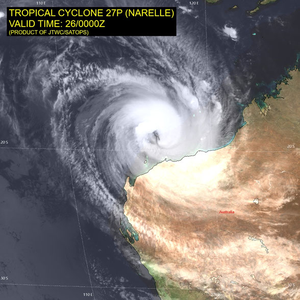 Satellite image of severe tropical cyclone Narelle, 26/03/2026 (am), from JTWC.