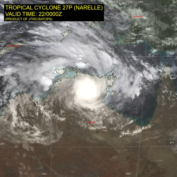 Satellite image of Ex-tropical cyclone Narelle, 22/03/2026, from JTWC.