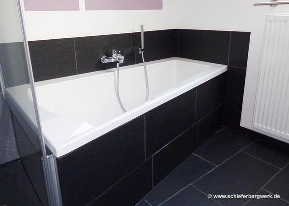 Fliesen aus Schiefer. Bodenfliesen, Wandfliesen, Duschfliesen