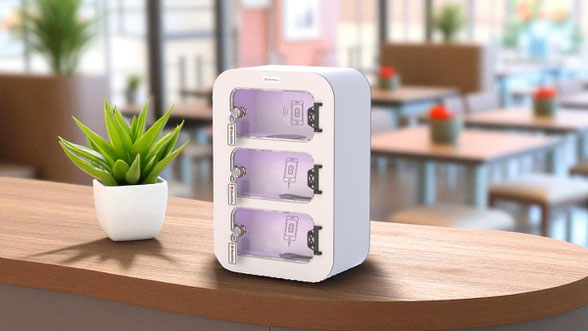 Dock&Go Handyladestation im Restaurant – sichere Ladelösung für Gäste in der Gastronomie