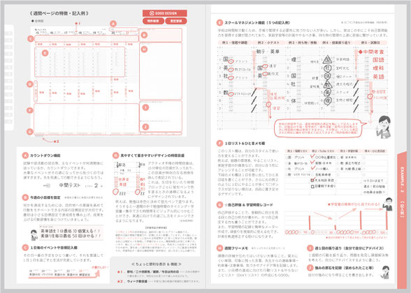 中学生・高校生（中高生）向けスケジュール手帳（自己管理手帳）のACTIO手帳の記入例紹介ページ