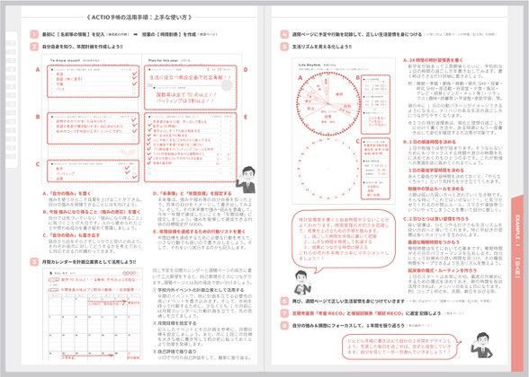 中学生・高校生（中高生）向けスケジュール手帳（自己管理手帳）のACTIO手帳の記入例紹介ページ