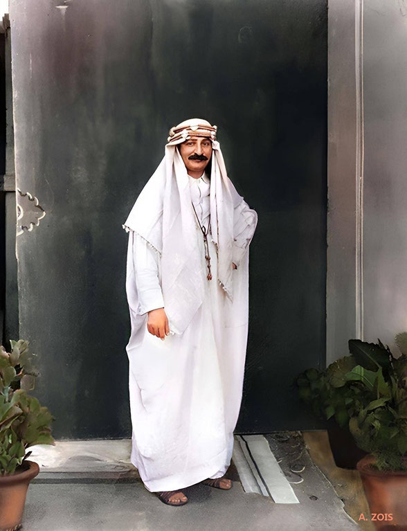 Meher Baba dressed in Arabic outfit in a studio in Nasik - 1936. Image rendition by Anthony Zois.