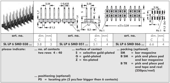 SL LP 6 SMD Fischer Elektronik 表面実装用ピンヘッダ 2.54mmピッチ　
