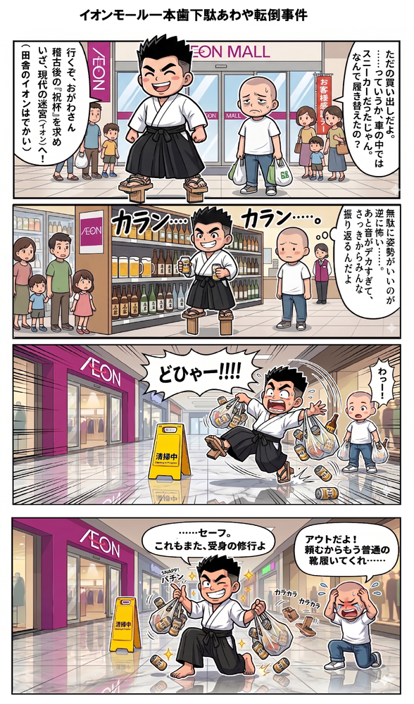 イオンモール一本歯下駄あわや転倒事件