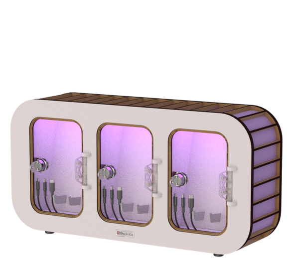 Dock&Go Style – horizontale Handyladestation mit 3 Ladefächern für Gastronomie, Bars und Fitnessstudios