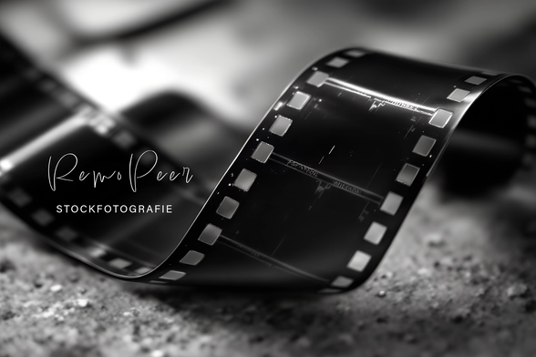 Schwarz-weiße Nahaufnahme einer analogen Filmrolle als Symbol für Fotografie.