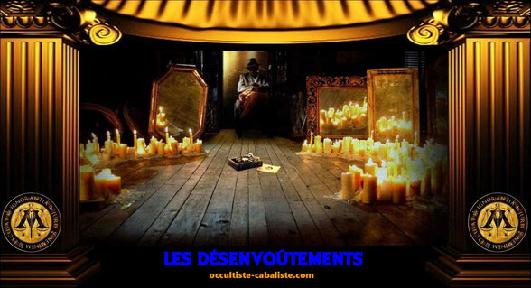 Scène de désenvoûtement et de défense spirituelle avec bougies, miroirs et praticien dans l’ombre, à Montpellier et dans toute la France.