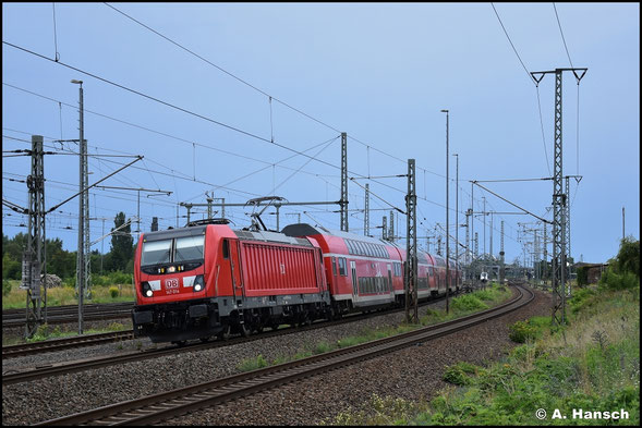 147 014-5 verlässt am 15. August 2023 mit RE den Hbf. von Luth. Wittenberg