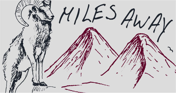 handdrawn mountains and and ibex