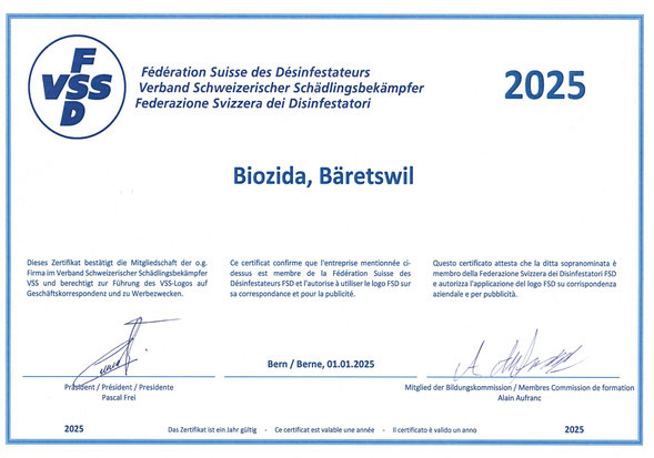 Mitglied im Verband Schweizer Schädlingsbekämpfer FSD-VSS
