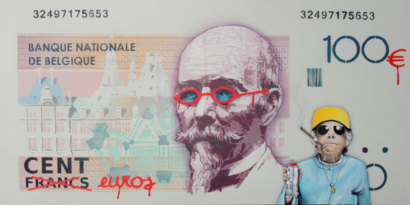 Street-art humoristique. Peinture contemporaine utilisant l'aérosol et l'huile
