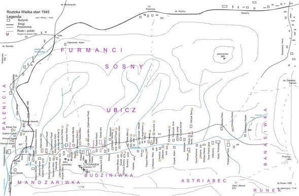 Plan Roztoki W. stan mieszkańców na 1945r