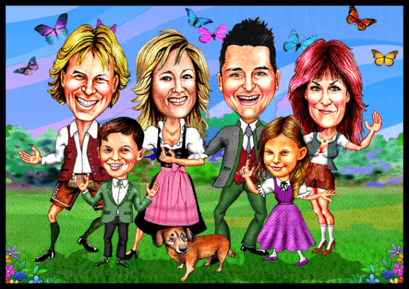 Karikaturen zeichnen lassen, Hinterseer, Fischer, Gabalier, Berg.