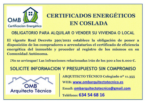 Certificado Energético Coslada (Madrid) - Certificado de Eficiencia Energética obligatorio - OMB Certificación Energética Madrid - OMB Arquitecto Técnico - Oscar Millano Bermúdez