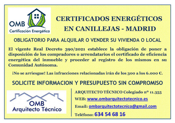 Certificado Energético Canillejas / Madrid - Certificado de Eficiencia Energética obligatorio - OMB Certificación Energética Madrid - OMB Arquitecto Técnico - Oscar Millano Bermúdez