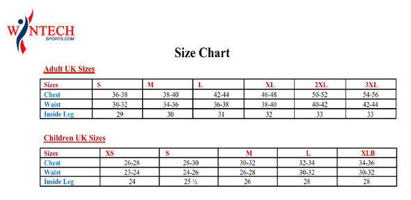 Wintech size chart