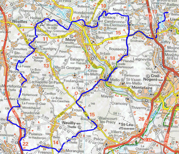Cyclo de Bailleval - Parcours de 70 km le 172 juillet 2026