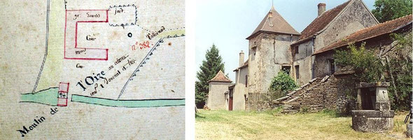 Plan du moulin de Loyse, « au citoien Tallerand » en 1792. Un groupe de maisons de Servelles.