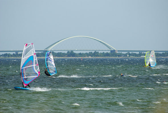 Surfer vor der Fehmarnsundbrücke