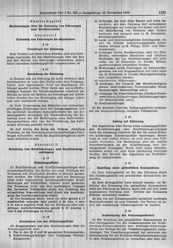 Oldtimerrecht StVZO DDR Straßenverkehrs-Zulassungs-Ordnung DDR