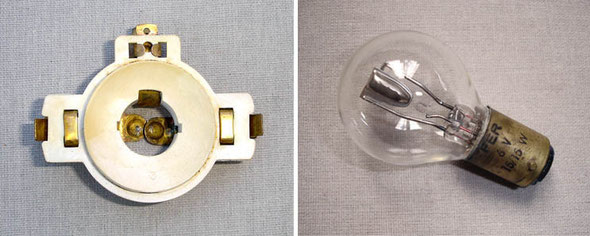 Porta-lámparas original y lámpara de dos filamentos (corta y larga) marca FER de orígen