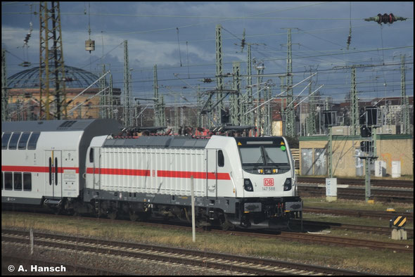 147 588-8 ist am 16. März 2024 im Vorfeld von Leipzig Hbf. abgestellt